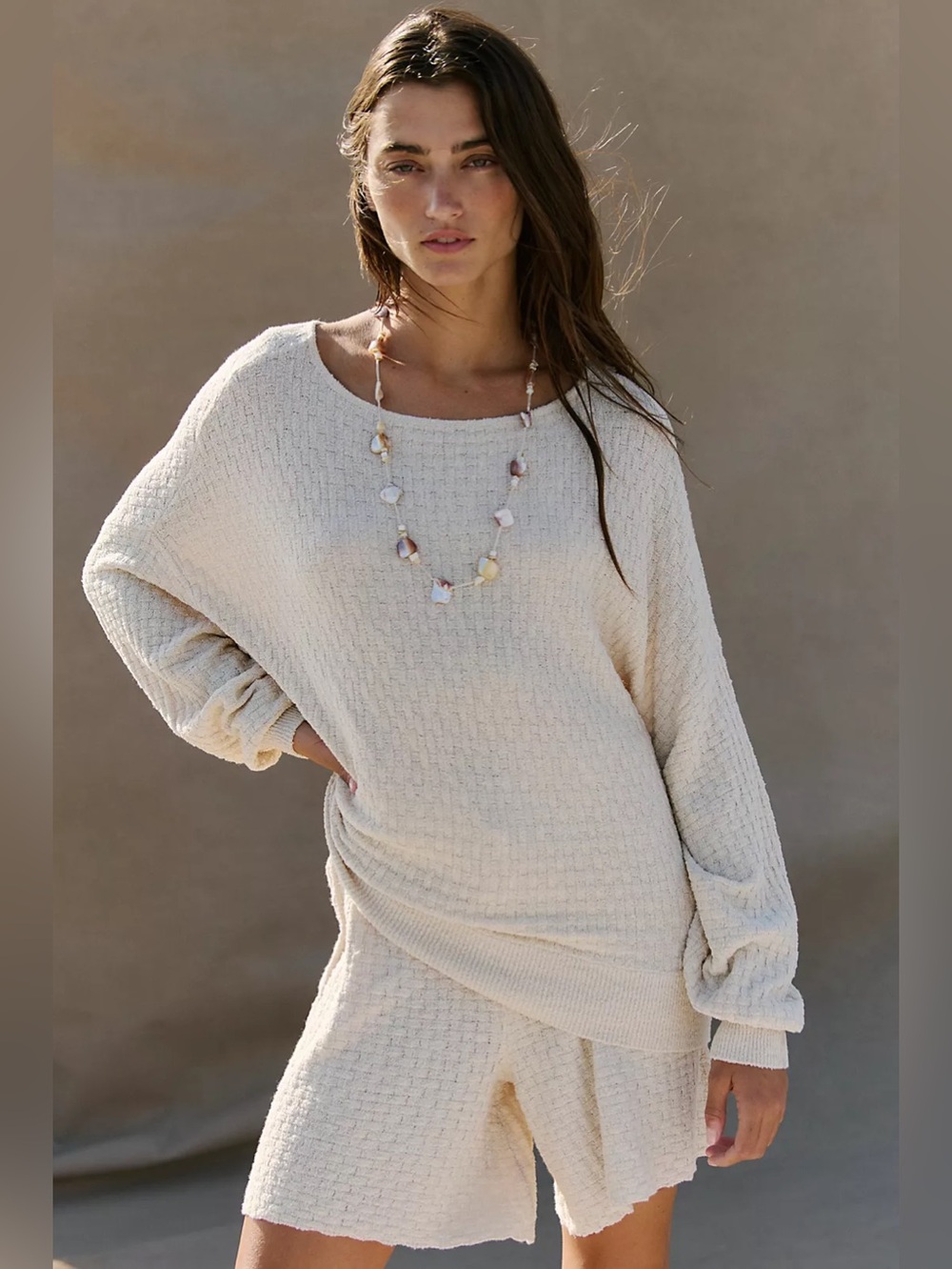NWT FREE PEOPLE FREE-EST Rowan Sweater Short Set | Tea MSRP $98 Size M CURRENT